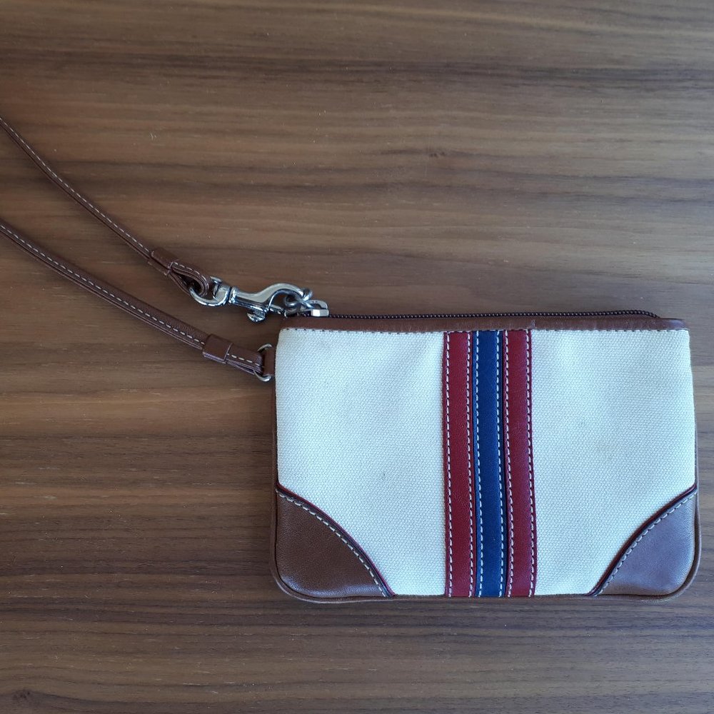 Coach wristlet in canvas with leather details